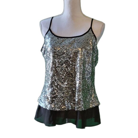Sequin Scoop Neck Tank Top Camisole Sz L - Picture 2 of 5